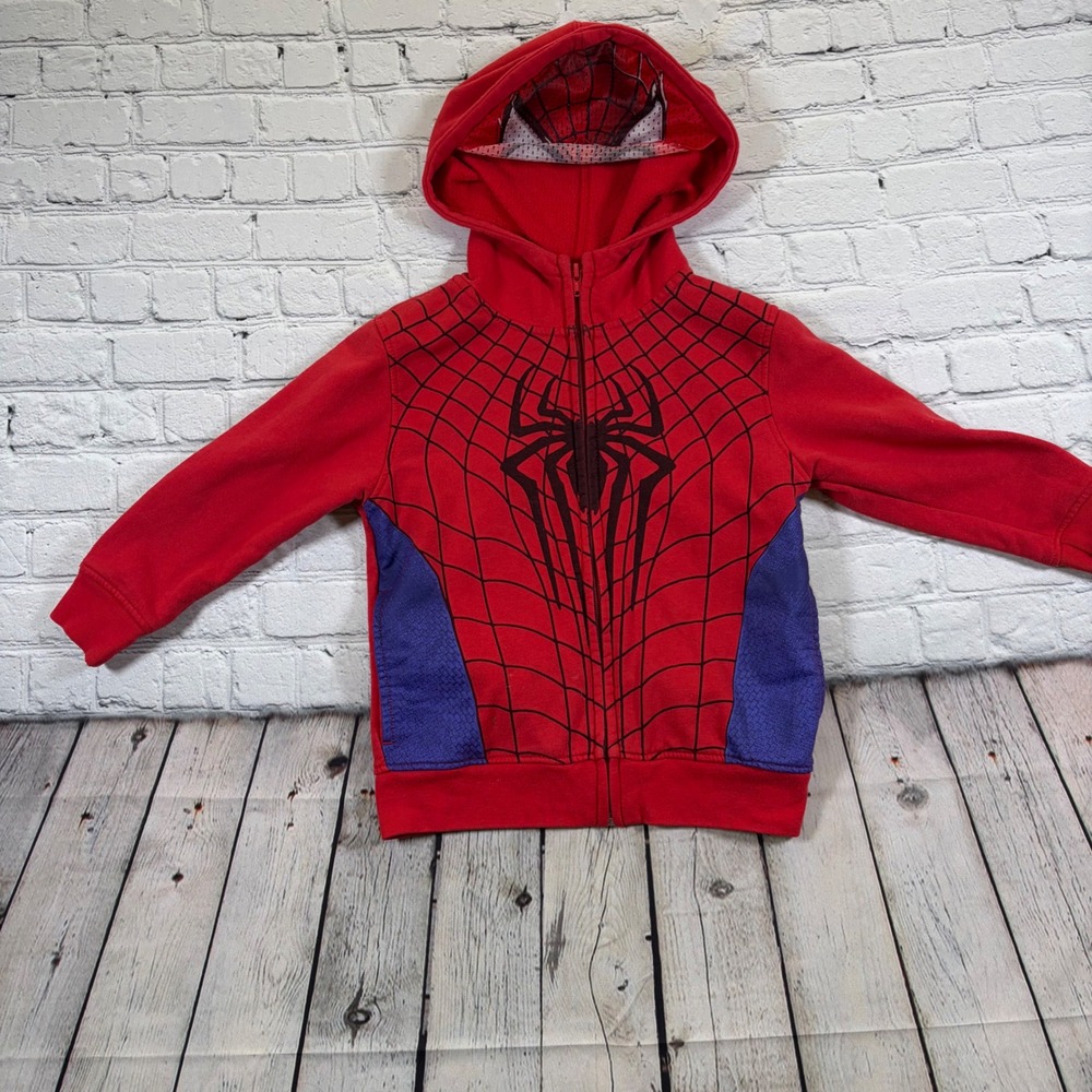 Marvel The Amazing Spider-Man 2 Kids Red Zip Up Hoodie Mask Hood Size 6